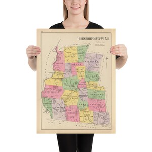 Carte NH du comté de Old Cheshire (1892) vintage Affiche de l’Atlas du sud-ouest du New Hampshire