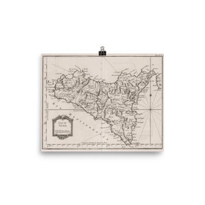 Old Sicily Map (1764) Vintage Sicilian Italy Atlas Poster