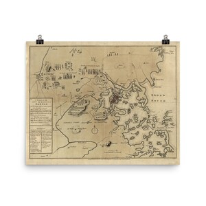 Pôster Mapa velho da guerra revolucionária de Boston (1775) Cerco do Atlas de Boston