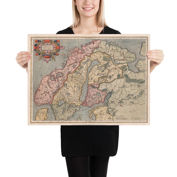 Old Scandinavia Map (1623) Vintage Norway and Sweden Atlas Poster