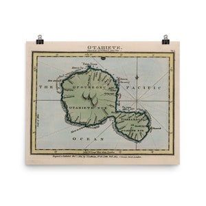 Pôster Antigo Mapa do Taiti (1800) Vintage Otaheite e Atlas da Polinésia Francesa