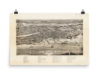 St. Augustine FL Landkarte (1885) historische Florida Lithographie Poster