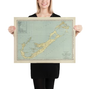 Poster Mapa Náutico da Ilha das Bermudas Antigo (1924) Vintage