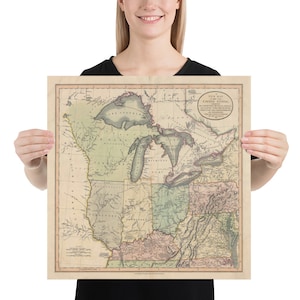 Antiguo mapa del medio oeste de los Estados Unidos (1819) Vintage American Midwest Atlas Poster