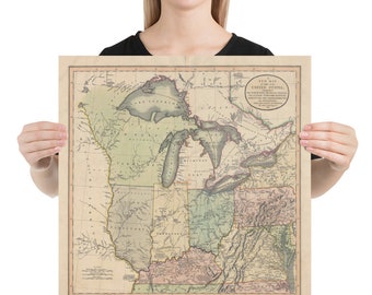 Old Midwestern United States Map (1819) Vintage American Midwest Atlas Poster