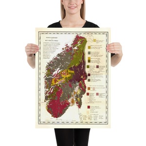 Alte Norwegen Geologie Karte (1781) Vintage norwegischen geologischen Atlas Poster