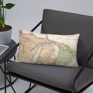 Old Great Lakes Map (1837) Lake Huron, Michigan, Ontario, Erie, Superior Atlas Basic Pillow
