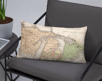 Old Great Lakes Map (1837) Lake Huron, Michigan, Ontario, Erie, Superior Atlas Basic Pillow