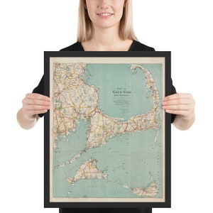 Carte vintage de Cape Cod (1917) Affiche encadrée de l'Atlas côtier du Massachusetts