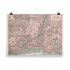 Pôster Vintage Nice France Map (1901) Old Nice la Belle French Riviera City & Street Atlas