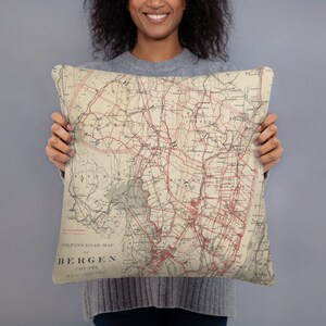 Bergen County NJ Map (1896) Old New Jersey Road Atlas Basic Pillow