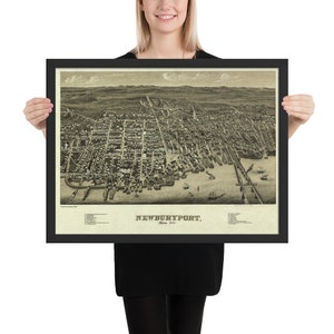 Old Newburyport MA Map (1880) Vintage Clipper City Massachusetts Atlas Framed poster