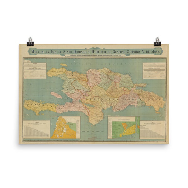 Old Hispaniola Map (1906) Vintage Haiti & Dominican Republic Island Atlas Poster