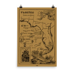 Vintage Florida Map (1912) Illustrative Sunshine State Poster