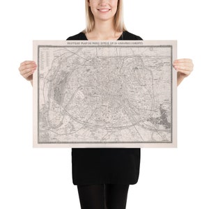 古いパリのフランス地図 (1876) ヴィンテージのフランス首都地図帳ポスター