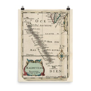 Póster Mapa Antigo de Maldivas (1705) Atlas das Ilhas Maldivas Vintage