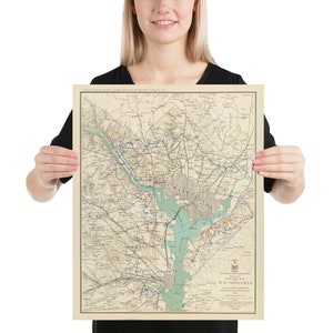 Old Washington DC Defenses Carte (1895) vintage District of Columbia Fortification and Forts Atlas Poster