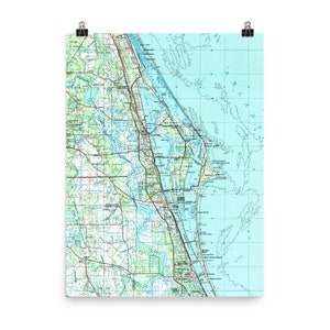 Vintage Space Coast of Florida Map (1955) Old Cape Canaveral (1962 Additions) Atlas Poster