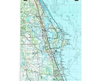 Vintage Space Coast of Florida Karte (1955) alte Cape Canaveral (1962 Ergänzungen) Atlas Poster