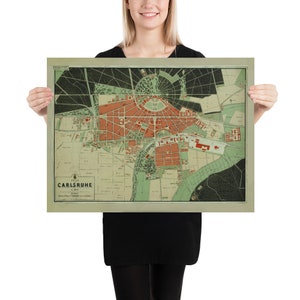 Old Karlsruhe Germany Map (1876) Vintage Carlsruhe City Atlas Poster