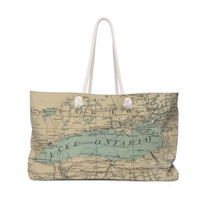 Antigo mapa dos faróis do Lago Ontário (1898) Mapa náutico dos Grandes Lagos Bolsa de fim de semana
