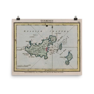 Alte Guernsey Insel Karte (1801) Vintage Ärmelkanal Insel Atlas Poster