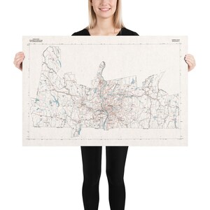 Hampden County MA Kaart (1980) Pioneer Valley Massachusetts Regional Atlas Poster