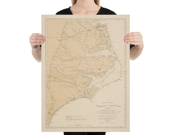 Mapa de Old Outer Banks NC (1897) Póster vintage del Atlas de la Costa de Carolina del Norte
