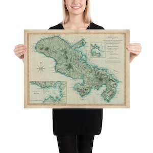 Old Martinique Island Map (1704) Vintage French West Indies & Caribbean Isle Atlas Poster