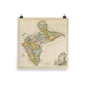 Antiguo mapa de Guadalupe (1768) Vintage francés Isla Caribe Atlas Cartel