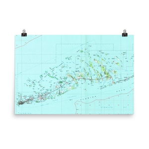 Florida Keys Map (1983) Key West, Big Pine Key, Sugarloaf Key, Cudjoe Key Poster