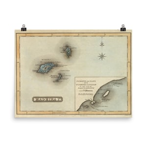 Ancienne carte des îles de Madère (1823) affiche de l’Atlas des îles portugaises Vintage