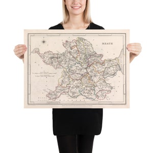 旧ミース州アイルランド地図 (1846) ヴィンテージ レンスター州地図帳ポスター