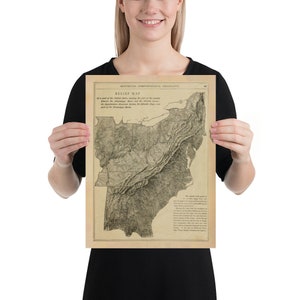 Oude Appalachen Trail Map (1877) Vintage Appalachia Mountains Atlas Poster
