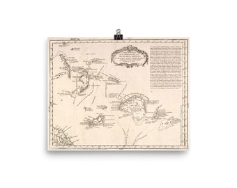 Turks and Caicos Vintage Map (1782) Lucayan Archipelago Old Atlas Poster
