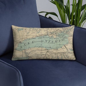 Old Lake Ontario Lighthouses Map (1898) Nautical Great Lakes Chart Basic Pillow