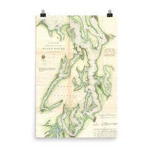 Vintage-Puget Sound Karte (1867) Washington State Pazifischen Ozean Inlet Poster