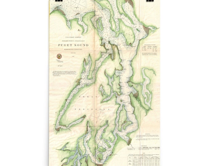 Vintage Puget Sound Lighthouse Map 1898 Washington State | Etsy