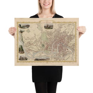 Old Clifton and Bristol UK Map (1851) Vintage United Kingdom City Atlas Poster