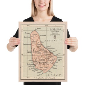 Alte Barbados Karte (1919) Vintage Bajan Insel Atlas Poster
