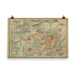 Oviedo Spain Map (1913) Old Asturias Capital City Atlas Poster