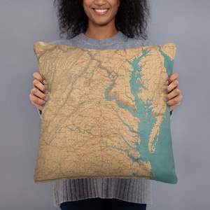 Old Chesapeake Bay Mappa (1863) Vintage Eastern Virginia Atlas Cuscino base