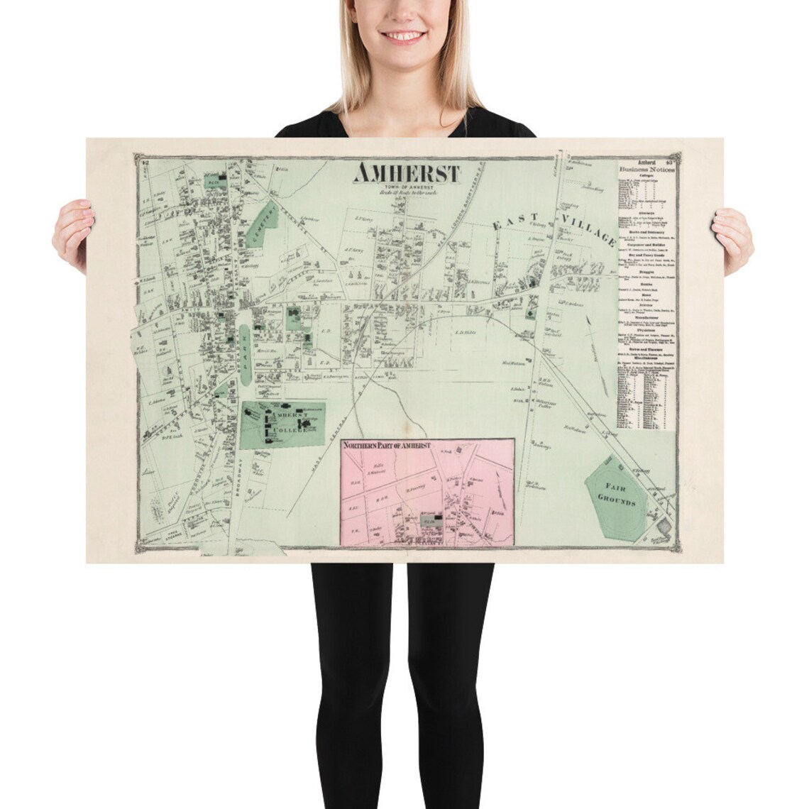 Old Amherst MA Map 1873 Vintage Western Massachusetts Town Etsy