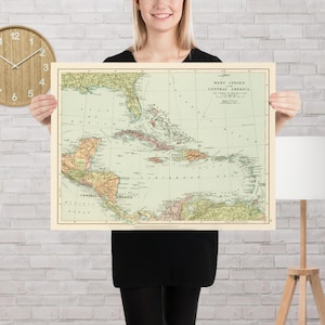 Old Caribbean Islands Map (1926) Vintage West indies Nautical Chart Poster