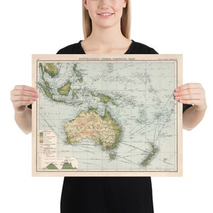 古いオーストラリアの商業航路地図（1907年）ヴィンテージ南太平洋海図ポスター