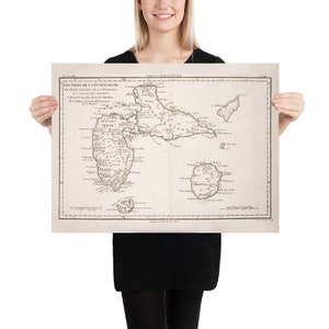 Poster Mapa Velho de Guadalupe (1780) Carta de Gwadloup Vintage
