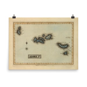 Old Azores Portugal Map (1823) Vintage Açores Islands Atlas Poster