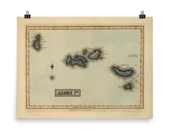 Old Azores Portugal Map (1823) Vintage Açores Islands Atlas Poster