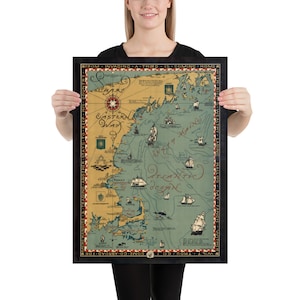 Pôster Mapa antigo da costa de Nova Inglaterra (1926) Atlas náutico vintage do nordeste dos EUA