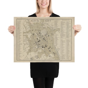 Old Nancy France Mapa (1894) Vintage Meurthe-et-Moselle Capital City Atlas Cartel